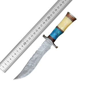 Cuchillo de caza LEGACY BLADES hecho a mano con hoja fija de acero de Damasco, punta caída, filo plano, mango de madera, grado industrial OEM - Product Image 2
