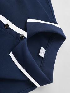 Men's Navy Blue Polo Shirt Short Sleeve Knitted Solid Color Breathable Casual Front Logo Design - Product Image 3