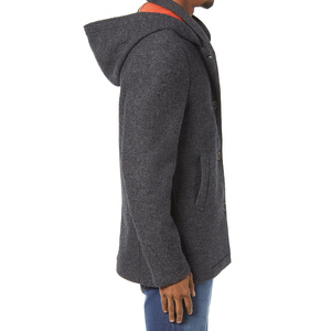 <b>Men's</b> Wool Blend Hooded Overcoat Stand Collar Single Breasted Regular Length Warm Winter Outerwear With Orange Lining - Product Image 6
