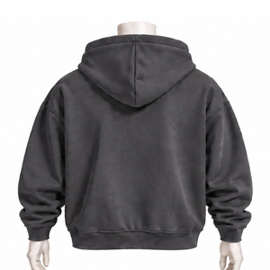 Charcoal Grey Mens <b>Full</b> <b>Zip</b> Hoodie Chenille Letter Patch Heavyweight Fleece Oversized Casual Streetwear <b>Sweatshirt</b> with Pockets - Product Image 2