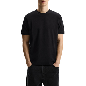 Camiseta de Manga Corta para Hombre, Cuello Redondo, Color Negro, Corte Regular, Informal, de Algodón Jersey, Lisa - Product Image 1