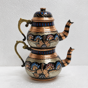 Oriental Copper <b>Tea</b> <b>Pot</b> <b>Set</b> Handmade Enamel Painted Floral Design Durable Metal Teapot for <b>Tea</b> Coffee Drinking for Home Hotel - Product Image 2