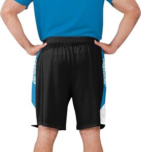 Pantalones cortos de malla negros de los Carolina Panthers con rayas laterales azules y logotipo del equipo, ropa deportiva ligera de poliéster - Product Image 4