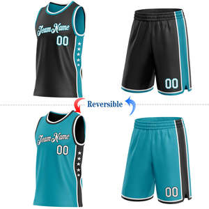 Trendy Two Way Teal Black Reversible Bball Outfit Design Customizable Training Gear Mesh Sleeveless Jersey Bottoms OEM Uniform - Product Image 1