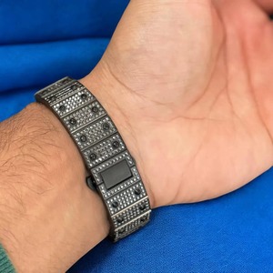 Montre-bracelet automatique de luxe en or, entièrement noire, sertie de moissanite carrée, cadran en verre, cadeau d'affaires et de mode pour homme - Product Image 2