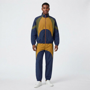 Custom Logo Unisex <b>Retro</b> Color Block <b>Tracksuit</b> 2 Piece Full Zip Jacket Jogger Pants Private Label Manufacturer - Product Image 3