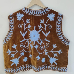 Nitin Exports Women's Boho Suzani <b>Velvet</b> Vest Hand Embroidered Floral V-neck Single Button Sleeveless <b>Jacket</b> Vintage Inspired - Product Image 2