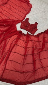 Women's <b>Red</b> <b>Saree</b> With Embellished Blouse Traditional Wedding And Party Wear From Indian Supplier - Product Image 5