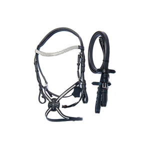 Bridon en cuir pour cheval avec perles turquoise et décorations à pompons - Product Image 4