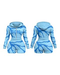 Pink Camo Braxme Zip Up Romper <b>Set</b> | <b>Sexy</b> Cropped Hoodie Shorts | Women Streetwear Matching <b>Set</b> OEM Private Label Manufacturer - Product Image 3