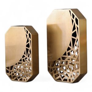 Vases en métal géométriques modernes en gros, lot de 2, finition dorée, vases décoratifs pour la décoration de la maison - Product Image 1