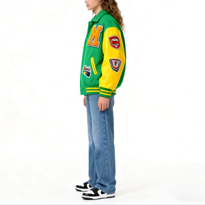 เสื้อแจ็คเก็ตวาร์ซิตี้แบบยูนิเซ็กซ์ ปักลายเชนิลล์ แขนหนัง แจ็คเก็ตเบสบอลแบบ Letterman สตรีทแวร์สั่งทำได้ - Product Image 4