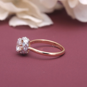 Bague de fiançailles vintage en diamant cultivé en laboratoire certifié IGI, halo hexagonal, argent sterling 925 massif, diamant taille ronde - Product Image 6