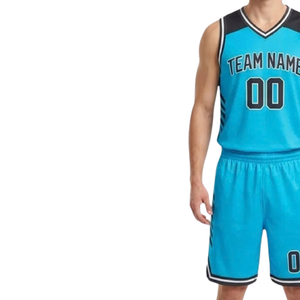 Ensemble de shorts de basket-ball personnalisés pour hommes, col en V, sans manches, uniforme d'équipe, nom personnalisé, numéro, garniture contrastée, 100% Polyester - Product Image 5