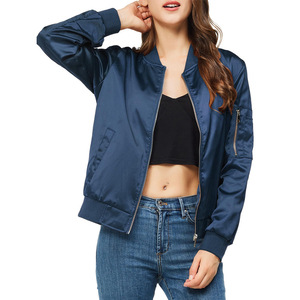 High Quality Quilted Satin Bomber Jacket for Ladies Long Sleeve Zipper up Lightweight Windproof Breathable Satin Jacket - Product Image 5