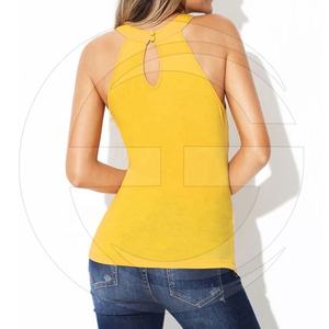 <b>Women's</b> Yellow Cutout Halter Back <b>Tank</b> <b>Top</b> Casual Plus Size Summer Solid Pattern Design - Product Image 2