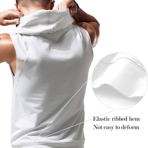 Sweat-shirt à capuche sans manches pour homme, blanc, en jersey de coton, coupe classique, décontracté, automne, écologique, avec poche avant - Product Image 5