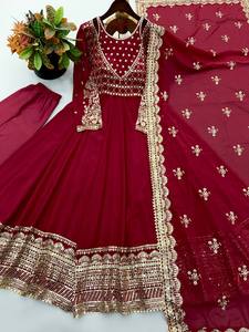 TENNECY - Juego de Pañuelos de Georgette para Mujer, Diseño Elegante, Estampado Sólido, Reversible, Sin Arrugas, de Secado Rápido, para Fiestas, Bodas, Diwali, Uso Diario - Product Image 2