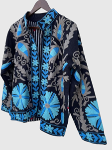 Veste en coton brodée à la main avec des motifs floraux, manches longues, col rabattu, taille plus, style Prairie Chic, vêtements de printemps pour femmes - Product Image 4