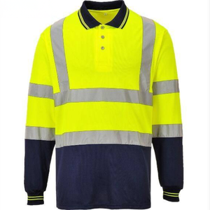 Polo à manches longues en coton haute visibilité, vêtements de travail réfléchissants, respirants, uniforme de chantier pour hommes - Product Image 6