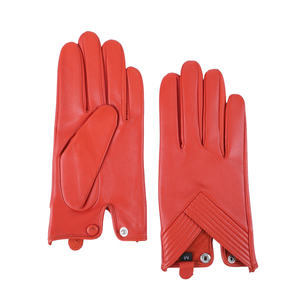 Red Leather Wrist Length <b>Gloves</b> Plain Style Unlined Winter Casual Daily Use - Product Image 2