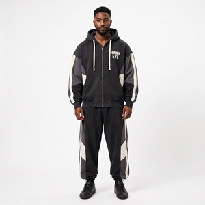Conjunto de chándal con capucha para hombre, lavado ácido, paneles de colores diferentes, sudadera con cremallera completa y pantalones, estilo streetwear, ropa de otoño. - Product Image 1