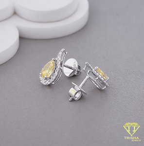 Elegant Pear Cut Diamond <b>Stud</b> Earrings Yellow Center Stone Gold Halo Earrings For Women - Product Image 2
