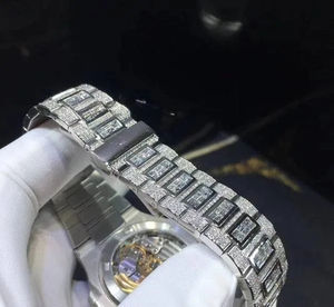 Reloj de Lujo con Incrustaciones de Moissanita Redonda y Baguette, Bisel con Diamantes de Última Moda, Joyería Hip Hop, Reloj de Pulsera de Acero Inoxidable - Product Image 4