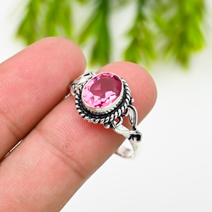 Pink <b>Quartz</b> 925 Silver Luxury Gemstone <b>Rings</b> for Party Occasions - Product Image 1