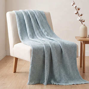 Manta de Sofá de Algodón con Textura de Waffle Color Mostaza, 50x60 Pulgadas, Decoración Moderna para el Hogar con Detalle de Flecos Decorativos - Product Image 5