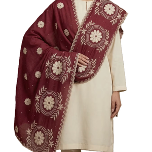 Wholesale Women Maroon <b>Chiffon</b> Cream Floral Embroidered Headscarf Shawl Lightweight Breathable Long Wrap All Season <b>Scarf</b> Bulk - Product Image 1