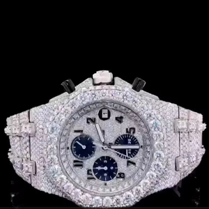 Luxury Iced Out Diamond Chronograph <b>Watch</b> with Black Subdials Pave Dial Large Bezel Stones Full Bracelet Moissanite Diamond - Product Image 1