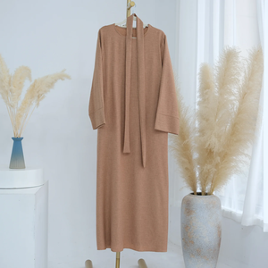 Vestido Abaya Elegante de Lino Transpirable de Talla Grande para Mujer con Cinturón, Cuello Redondo, Manga Larga, Estilo Islámico - Product Image 2