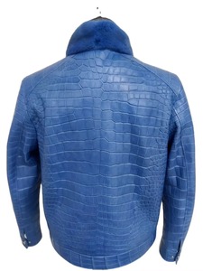 Chaqueta de Cuero PU con Estampado de Cocodrilo Azul para Hombre, con Cuello de Piel, Cierre de Cremallera Frontal, Estilo Motero, Chaqueta de Invierno - Product Image 3
