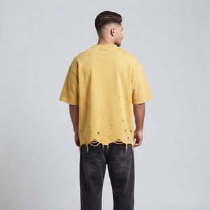 เสื้อยืดแขนสั้นทรงปกติสไตล์วินเทจสำหรับผู้ชาย ผ้าคอตตอนแคนวาสเนื้อหนา เป็นมิตรกับสิ่งแวดล้อม สีพื้น สตรีทแวร์ - Product Image 2
