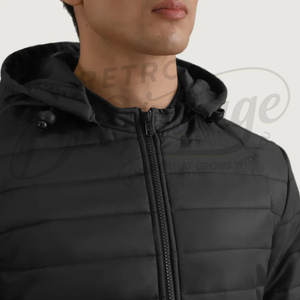 Veste matelassée légère noire pour homme, coupe ajustée, avec capuche, manteau rembourré d'hiver, résistant à l'eau, vêtements d'extérieur décontractés - Product Image 6