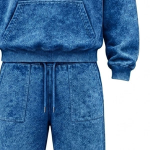 Conjunto Deportivo para Hombre, Azul, Lavado Ácido, 100% Algodón, 480 gsm, Alta Calidad, con Pedrería, Pantalones Largos con Cordón Ajustable, Ropa Casual - Product Image 2