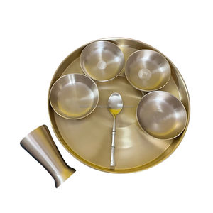 Service de table en laiton antique 7 pièces 1 bol plaqué 4 bols en verre 1 cuillère Finition mate en laiton Ustensiles de cuisine pour la cuisine - Product Image 2