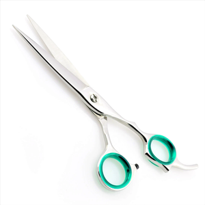 Tijeras Profesionales de Acero Inoxidable para Cortar el Cabello con Anillos de Dedo Azules Brillantes y Mango Ergonómico Desplazado (Para Diestros) - Product Image 4
