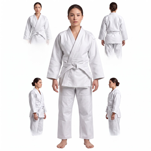 Ensemble d'uniformes d'arts martiaux blancs unisexes pour enfants, judo, karaté, avec ceinture - Product Image 1