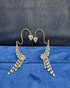 Pendientes de Oreja con Diseño de Pluma y Piedra Tallada Marquise, Estilo Largo con Borlas, para Novias, de Fabricante - Product Image 5