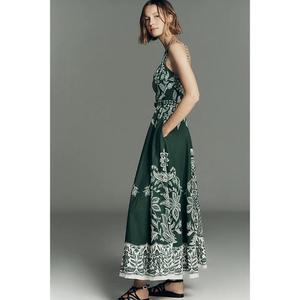 High Quality Cotton Custom Summer Breathable Sleeveless V-Neck Long Dresses Floral Print <b>Spaghetti</b> <b>Strap</b> Maxi Dress Women - Product Image 3