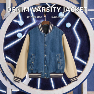 Chaqueta Varsity Informal de Lona, Último Modelo, OEM, para Invierno, con Parches Bordados en la Parte Delantera, Impermeable, Transpirable y Resistente al Viento, Cuello Mao - Product Image 2