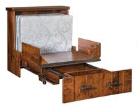 Lit Queen Size en bois de teck moderne Pindel Handicraft avec tiroirs de rangement, revêtement en cuir PU, design pliable, meubles de chambre à coucher