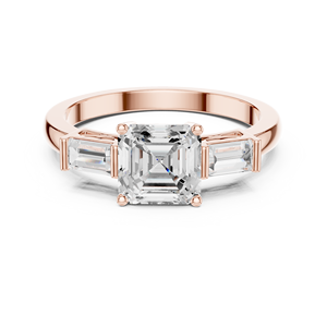 แหวนทองคำโรสโกลด์ 14k ดีไซน์หรูหรา ประดับเพชรทรง Asscher-Marquise และทรงกลม เพชรเพาะเลี้ยงในห้องปฏิบัติการ ดีไซน์สวยงามและสง่างามสำหรับผู้หญิง - Product Image 1