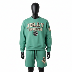 Conjunto de Sudadera y Pantalones Cortos de Felpa de Algodón y Poliéster GSM para Hombre, Color Verde Menta, Bordado Chenille, Logotipo Personalizado - Product Image 6