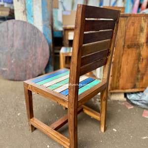 Chaise de salle à manger artisanale en bois de bateau recyclé, couleur naturelle, pour intérieur et extérieur, mobilier de maison, de resort et de villa, multicolore - Product Image 5