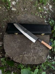 Wholesale Custom Handmade Carbon Steel Shantou Copper San Mai <b>Kitchen</b> Chef <b>Knife</b> w/ Wood Handle – Japanese <b>Kitchen</b> Chef Tool - Product Image 6