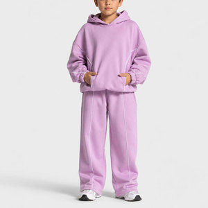 Conjunto Deportivo Unisex con Capucha para Niños, Color Lavanda, Manga Larga, Color Sólido, Informal, Otoñal, de Algodón, Corte Holgado, con Bolsillos Laterales, para Adultos - Product Image 2