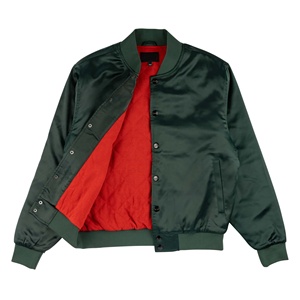 Blouson de baseball letterman universitaire personnalisé Blouson en satin Manches longues Blouson universitaire vert grande taille pour hommes - Product Image 3